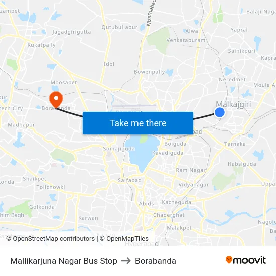 Mallikarjuna Nagar Bus Stop to Borabanda map