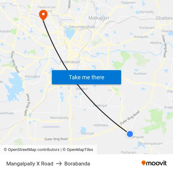 Mangalpally X Road to Borabanda map