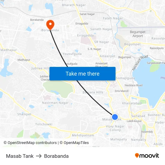 Masab Tank to Borabanda map