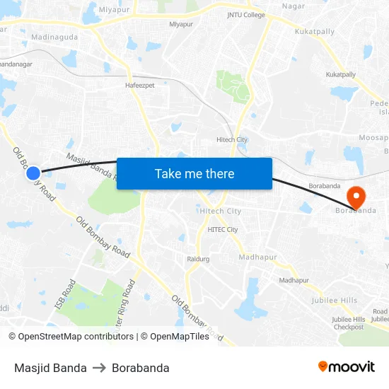 Masjid Banda to Borabanda map