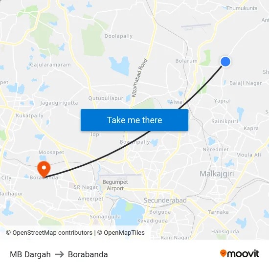 MB Dargah to Borabanda map
