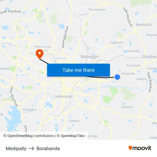 Medipally to Borabanda map