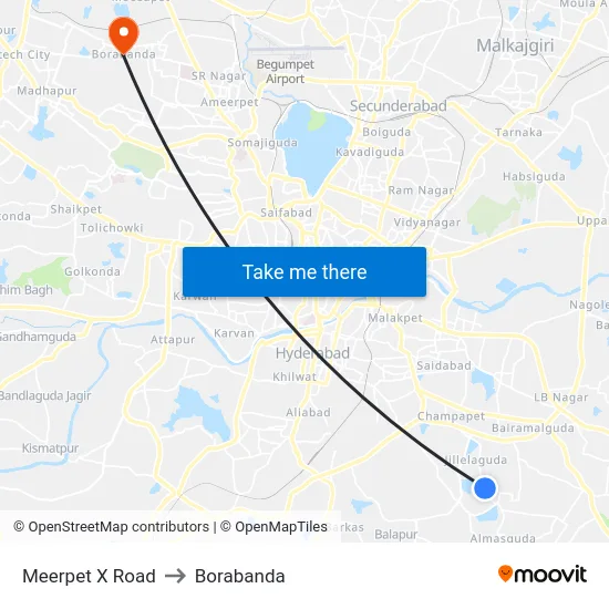 Meerpet X Road to Borabanda map