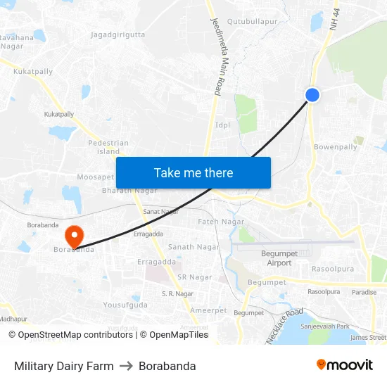 Military Dairy Farm to Borabanda map