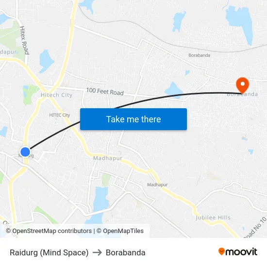 Raidurg (Mind Space) to Borabanda map