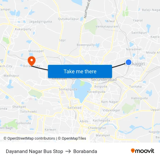 Dayanand Nagar Bus Stop to Borabanda map