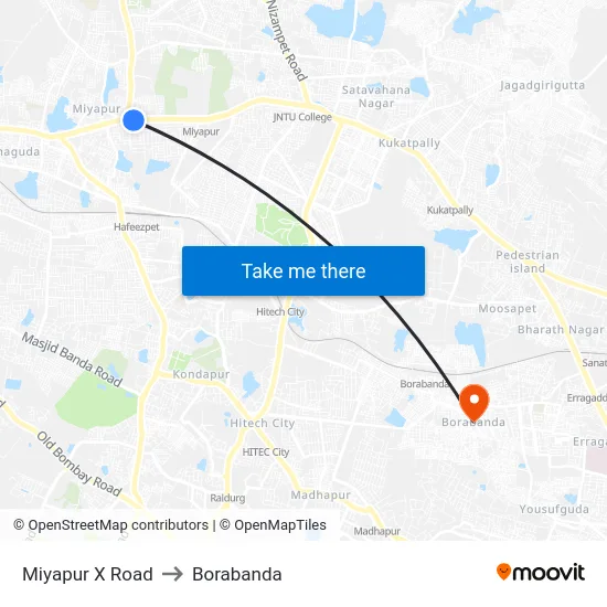 Miyapur X Road to Borabanda map