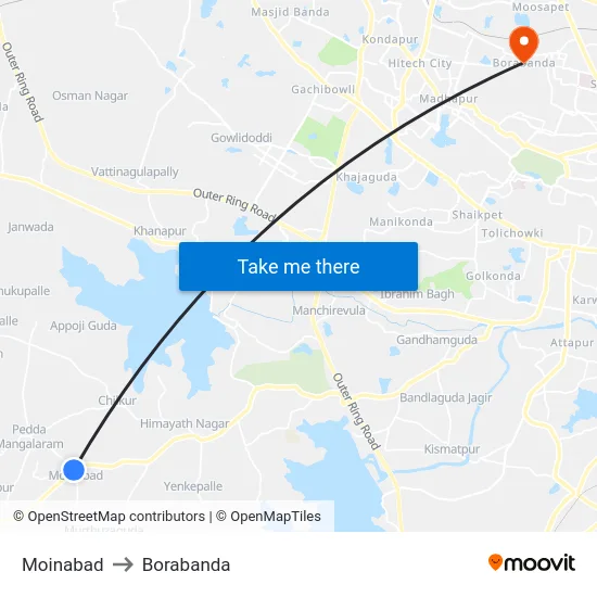 Moinabad to Borabanda map