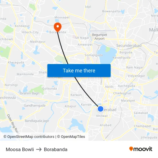 Moosa Bowli to Borabanda map
