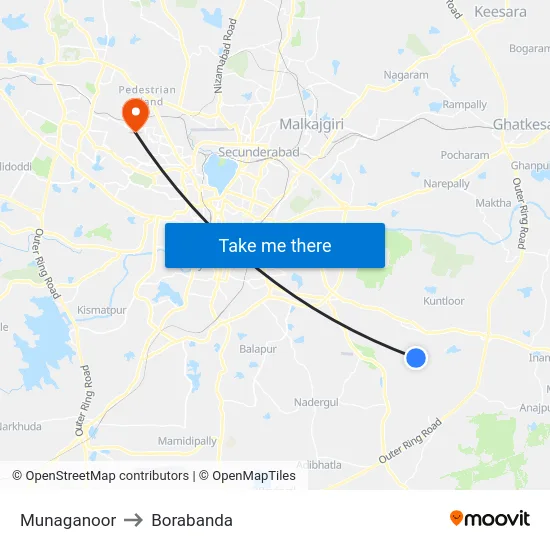 Munaganoor to Borabanda map
