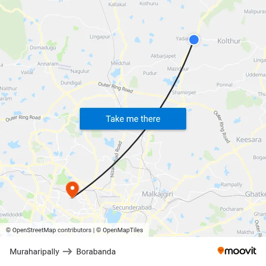 Muraharipally to Borabanda map