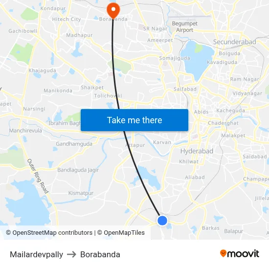 Mailardevpally to Borabanda map