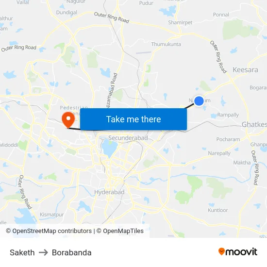 Saketh to Borabanda map