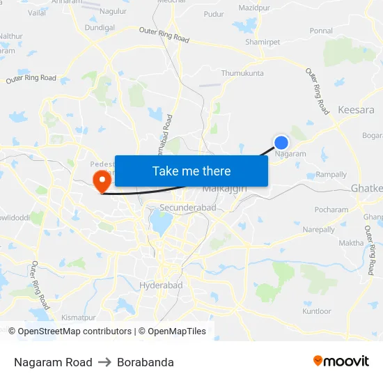Nagaram Road to Borabanda map