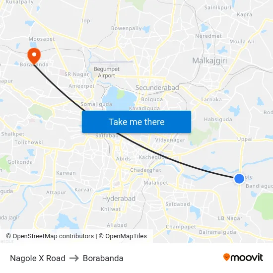 Nagole X Road to Borabanda map