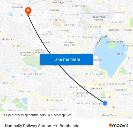 Nampally Railway Station to Borabanda map