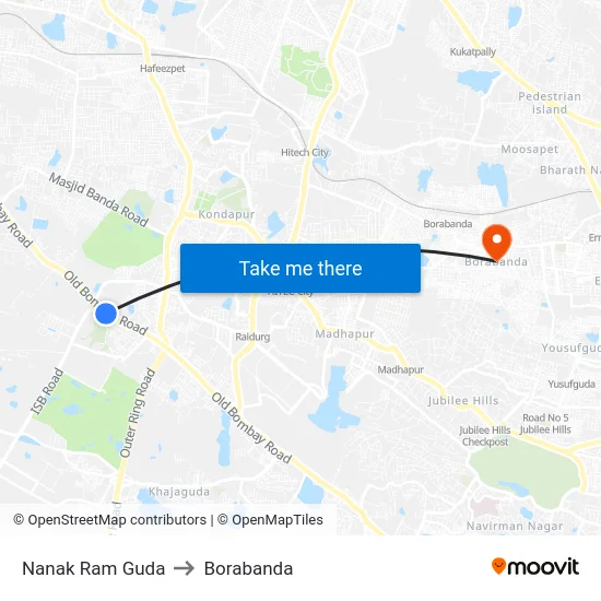 Nanak Ram Guda to Borabanda map