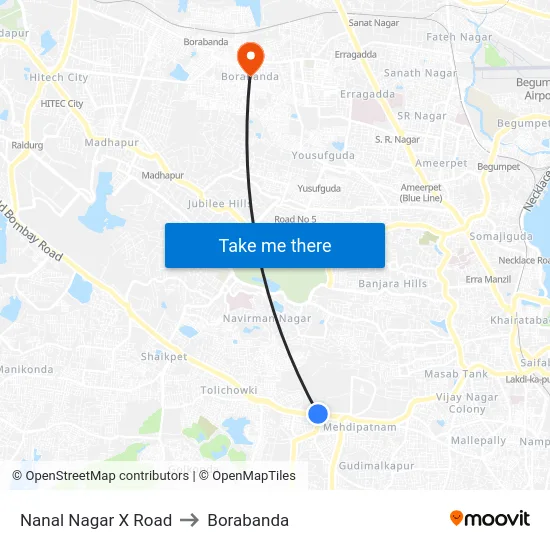 Nanal Nagar X Road to Borabanda map