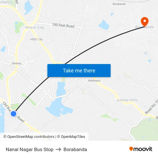 Nanal Nagar Bus Stop to Borabanda map