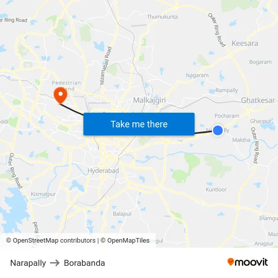 Narapally to Borabanda map
