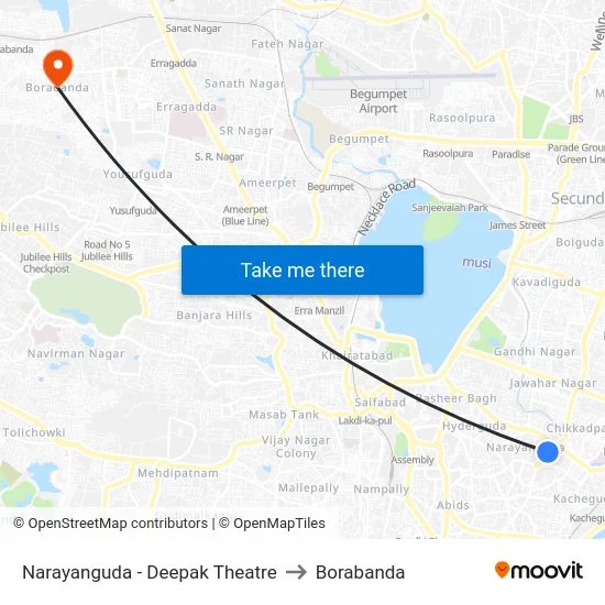 Narayanguda - Deepak Theatre to Borabanda map