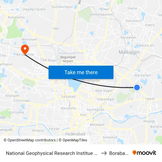 National Geophysical Research Institue (N.G.R.I) to Borabanda map