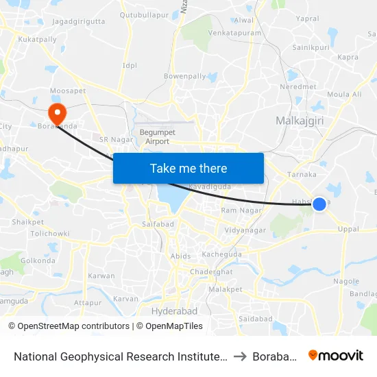 National Geophysical Research Institute (Ngri) to Borabanda map