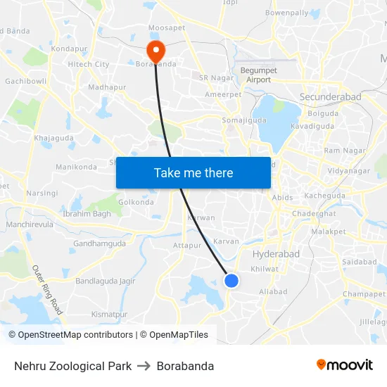 Nehru Zoological Park to Borabanda map