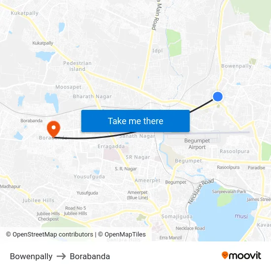 Bowenpally to Borabanda map