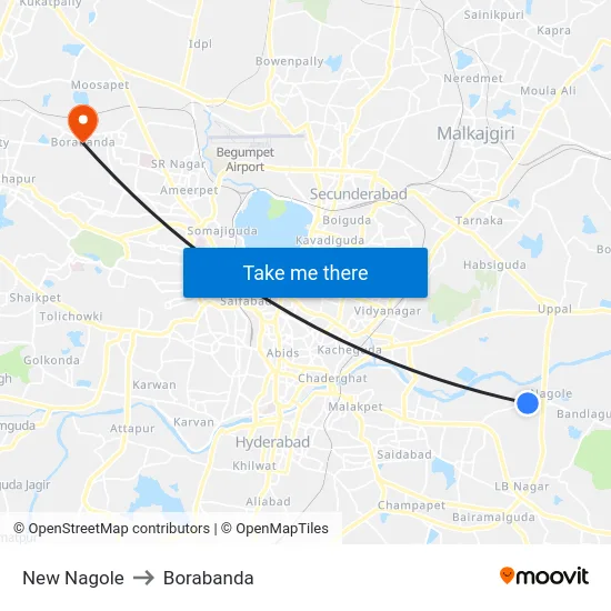 New Nagole to Borabanda map