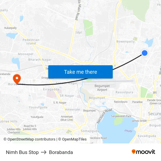 Nimh Bus Stop to Borabanda map