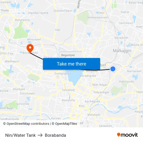 Nin/Water Tank to Borabanda map
