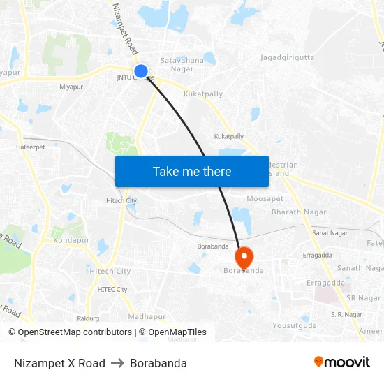 Nizampet X Road to Borabanda map