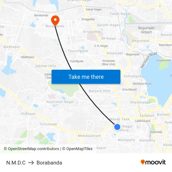 N.M.D.C to Borabanda map