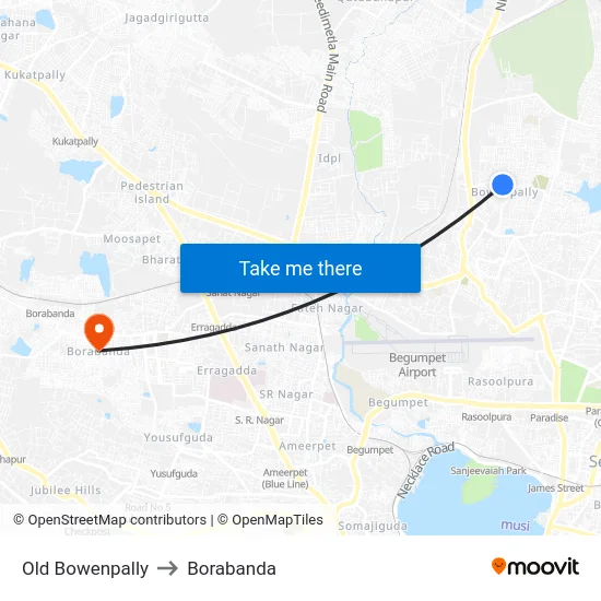Old Bowenpally to Borabanda map