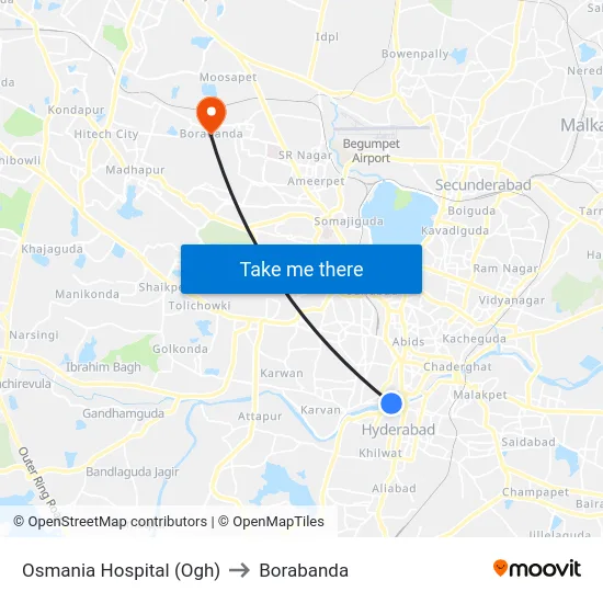 Osmania Hospital (Ogh) to Borabanda map