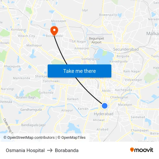 Osmania Hospital to Borabanda map