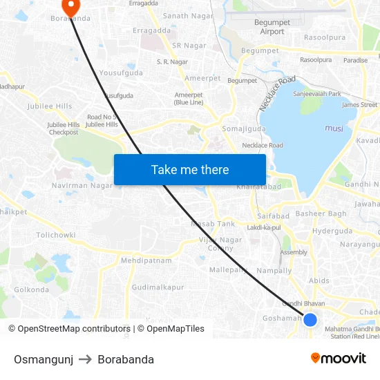 Osmangunj to Borabanda map