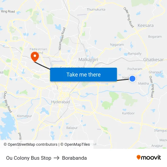 Ou Colony Bus Stop to Borabanda map