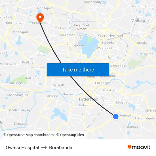 Owaisi Hospital to Borabanda map
