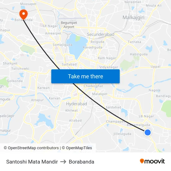 Santoshi Mata Mandir to Borabanda map