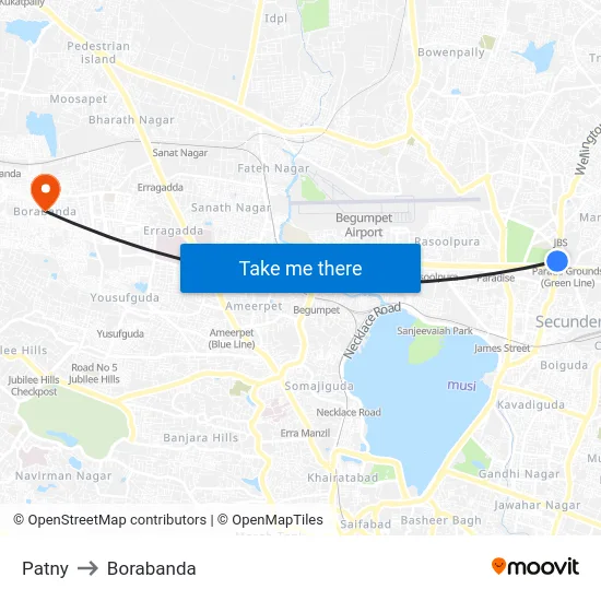 Patny to Borabanda map