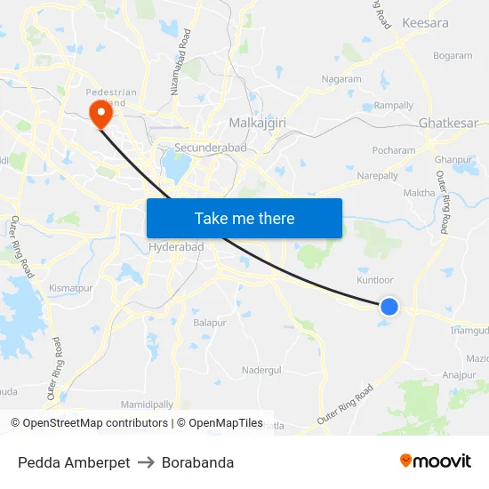 Pedda Amberpet to Borabanda map