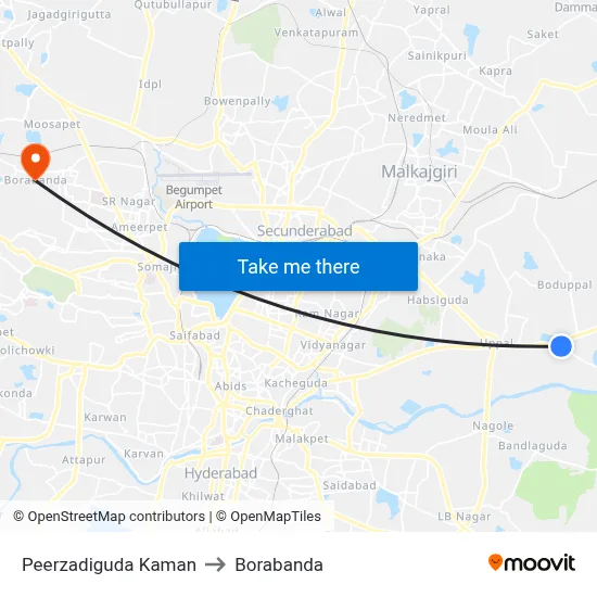 Peerzadiguda Kaman to Borabanda map