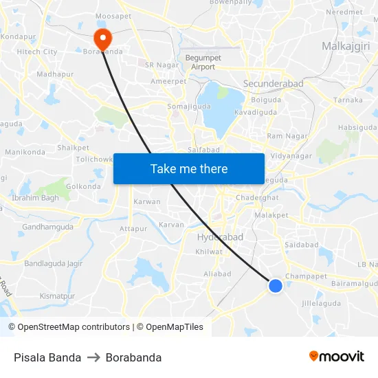 Pisala Banda to Borabanda map