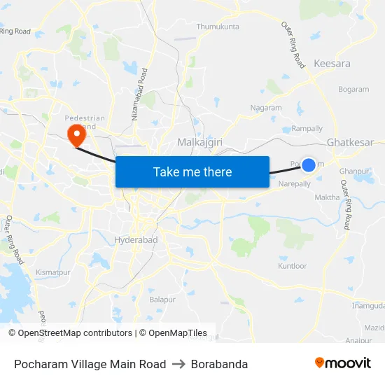 Pocharam Village Main Road to Borabanda map