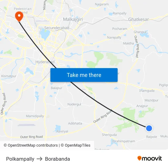 Polkampally to Borabanda map