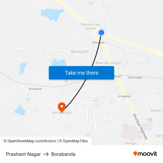 Prashant Nagar to Borabanda map