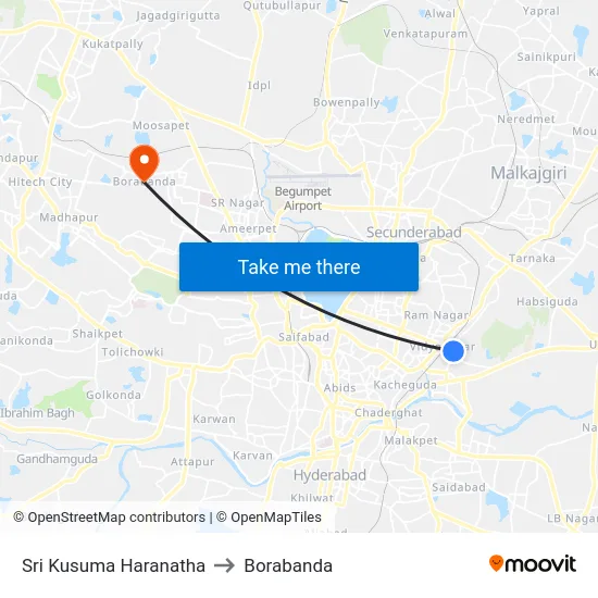 Sri Kusuma Haranatha to Borabanda map