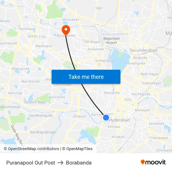 Puranapool Out Post to Borabanda map